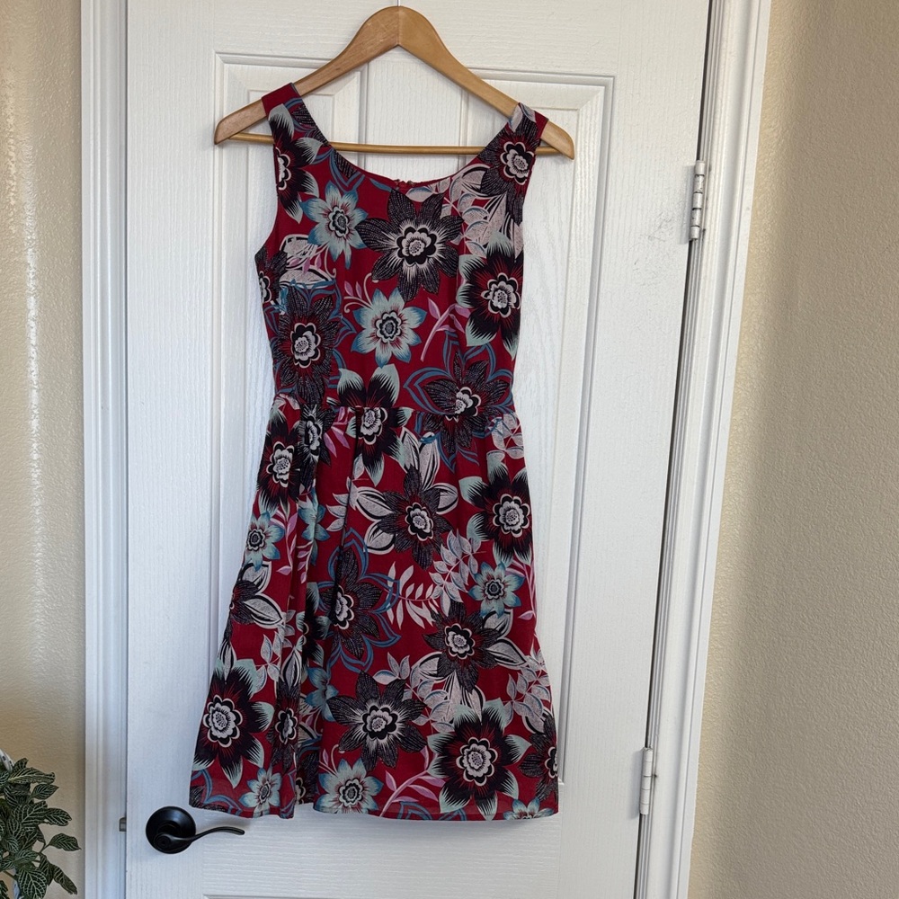 Talbots Red and Black Floral Mini Dress